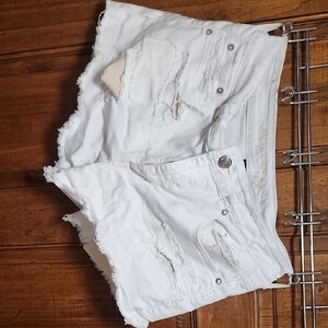 American Eagle White Jean Shorts Distressed Cut-Off